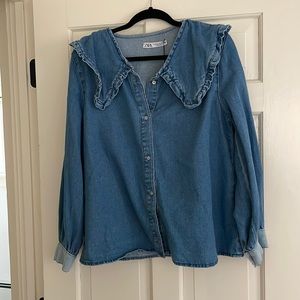 NWT zara denim top with collar detail